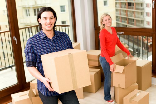 Boxes and household items prepared for student removals in New Addington